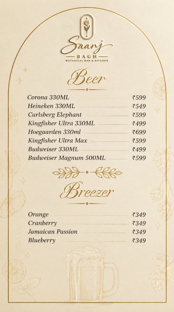Saanj Bagh — Beer & Breezer Menu