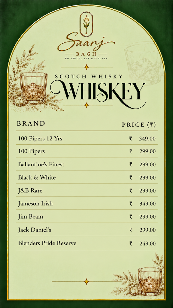 Saanj Bagh — Scotch & Blended Whisky Menu (Part 2)