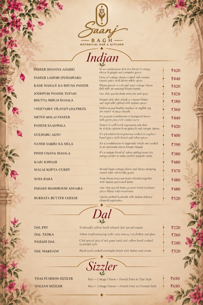 Saanj Bagh — Indian, Dal & Sizzler Menu