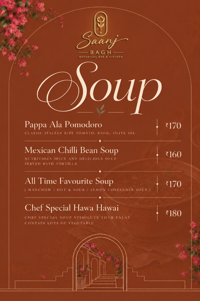 Saanj Bagh — Botanical Bar & Kitchen Luxury Soup Menu