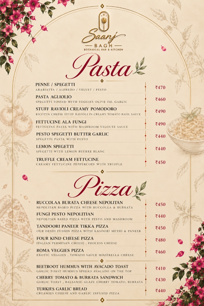 Saanj Bagh — Pasta & Pizza Menu